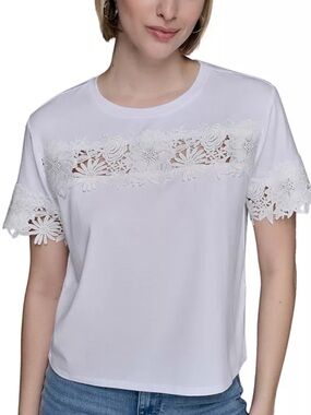 KARL LAGERFELD Paris Women's Lace-Trim Knit Top